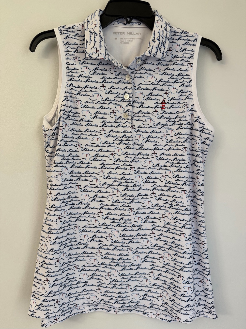 Peter Millar Golf Shirt Polo Womens Chest Logo Printed Sleeveless Med White